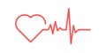 Red heart icon with sign heartbeat. Vector illustration. Heart sign in flat design