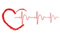 Red heart icon with sign heartbeat on white background. Illustration design