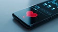 Red heart icon on a smartphone screen, subtle reflection, modern technology and love concept Royalty Free Stock Photo