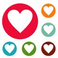 Red heart icons circle set vector
