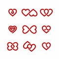 Red heart icons set