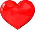 Red heart illustration isolated, white background, low poly