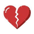 Red heart illustration with a jagged white crack down the middle, symbolizing a broken Royalty Free Stock Photo