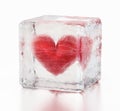 Red heart inside frozen ice cube. 3D illustration Royalty Free Stock Photo