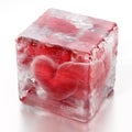 Red heart inside frozen ice cube. 3D illustration Royalty Free Stock Photo