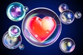 Red heart inside soap bubble, 3D Royalty Free Stock Photo