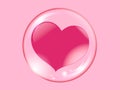Red heart inside a transparent sphere on a pink background soap bubble Royalty Free Stock Photo