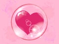 Red heart inside a transparent sphere on a pink background soap bubble Royalty Free Stock Photo