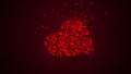 Red heart is isolated on burgundy background. Accumulation of little hearts creates one large heart. Lying heart is