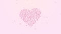 Red heart is isolated on light pink background. Accumulation of little hearts creates one large heart. Lying heart is