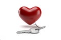 Keychains with red heart shape isolated.