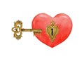 Red heart with key and keyhole. Watercolor illustration. Hand drawn vintage style symbol of love, passion. Red heart Royalty Free Stock Photo