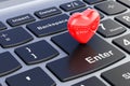 Red heart on laptop keyboard, 3D Royalty Free Stock Photo