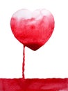 Red heart leak out drain blood white background watercolor painting