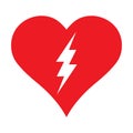 Red heart lightning icon, vector love valentine day design element.