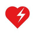 Red heart with lightning. Problems with cardiology and feeling broken