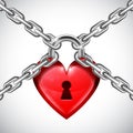 Red Heart Lock and Chains Royalty Free Stock Photo