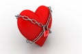 Red heart locked with chain. Love concept. Royalty Free Stock Photo