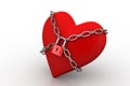 Red heart locked with chain. Love concept.