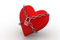 Red heart locked with chain. Love concept. Royalty Free Stock Photo