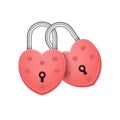 Red heart locks with keyholes chained together as symbol of forever love, Vector EPS 10 format Royalty Free Stock Photo