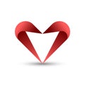 Red heart logo white background, featuring sharp red ribbons forming the abstract shape of a heart, symbolizing Valentine\'s Royalty Free Stock Photo