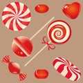 Red Heart and lolipop Icon Outlined in beige background vector set