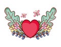 Red heart love butterflies flowers cartoon