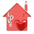 Red heart and love text in pink house