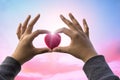 Red Heart and love on valentines day concept: Human handing big Royalty Free Stock Photo