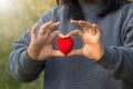 Red Heart and love on valentines day concept: Human handing big Royalty Free Stock Photo