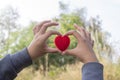 Red Heart and love on valentines day concept: Human handing big Royalty Free Stock Photo