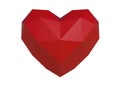 Red heart of lowpoly on a white background