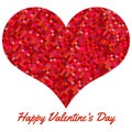 Red heart made of pixels. Valentines Day background with heart on a white background