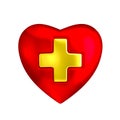 Red heart with medical gold cross