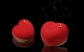 Red heart mousse cake with golden sides