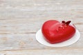Red heart mousse cake with tea rose
