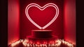 red heart neon sign on a twotiered stand with string lights Royalty Free Stock Photo