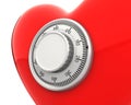 Red heart with a numeric safe lock closeup Royalty Free Stock Photo