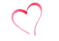 Red heart painted on a white background with watercolor, a symbol of love.