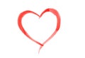 Red heart painted on a white background with watercolor, a symbol of love.