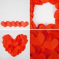 Red heart paper on white fabric for background Royalty Free Stock Photo