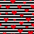 Red heart pattern on white and black stripy background