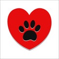 Paw print animal on red heart icon design element. Royalty Free Stock Photo