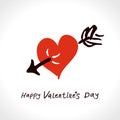 Red Heart pierced by Cupid`s arrow. Happy Valentine`s Day modern calligraphy. Royalty Free Stock Photo