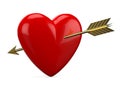 Red heart pierced with golden arrow Royalty Free Stock Photo