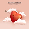 Red heart pierced by the love arrow and clouds. Royalty Free Stock Photo