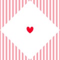 Red heart on pink and white stripes background.