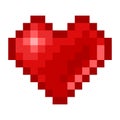 Red heart pixel art. Retro game style heart icon. Vector illustration. Royalty Free Stock Photo