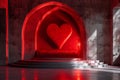 red heart on a podium in a dark room for cosmetics with a red heart .Valentines day background with heart and light